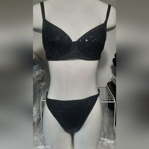 RARE🔥Victoria's Secret Gold Label Sequin-covered Bra & Thong Set 👙